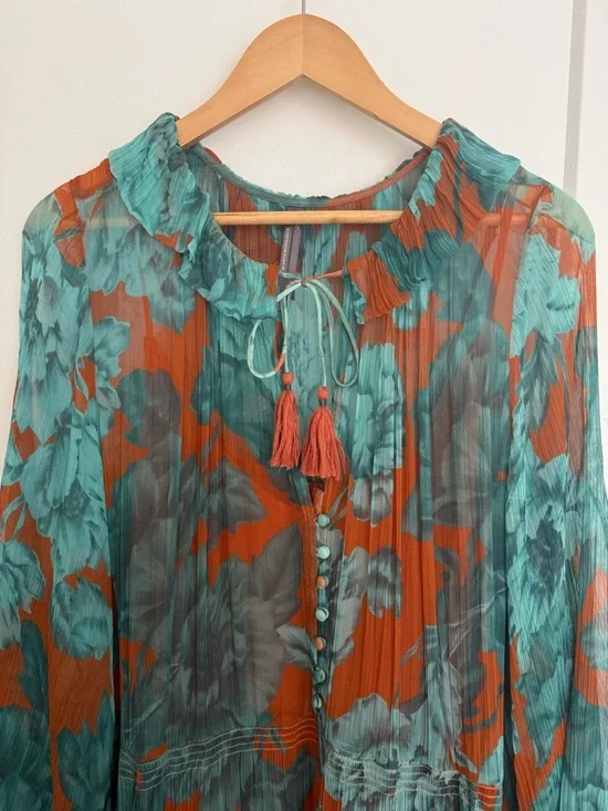 by Anthropology - The Marais Printed Tiered Maxi Dress - Brown Teal Floral - Picture 5 of 16